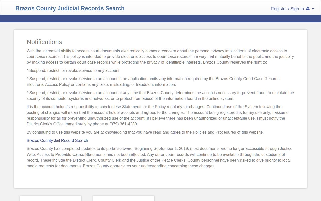 Brazos County court record search interface