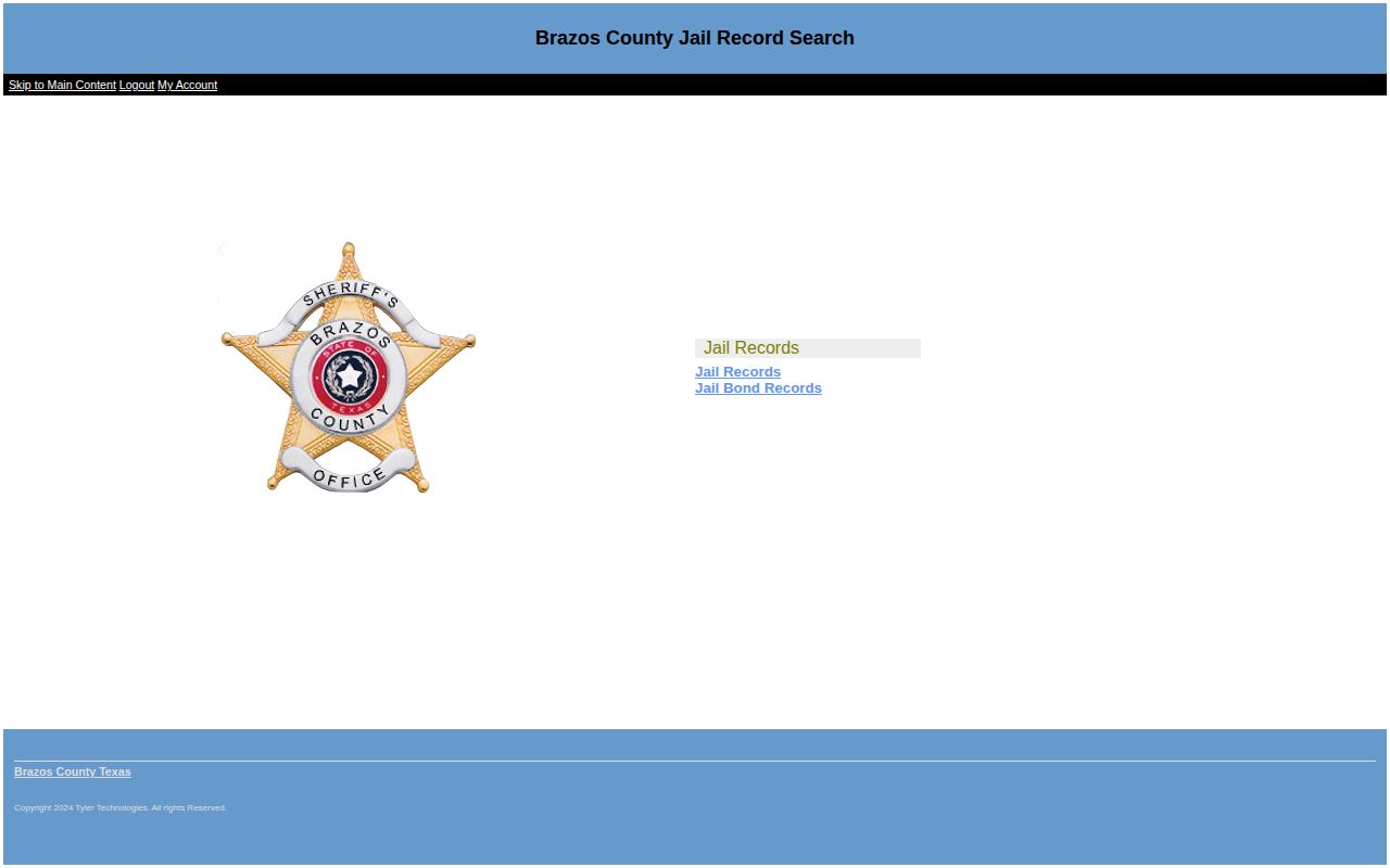 Brazos County jail record search interface