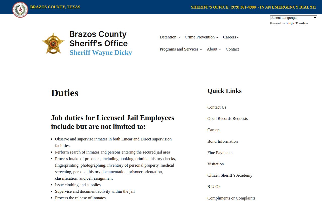 Brazos County booking record duties source
